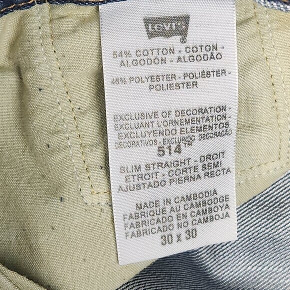 Levis 514 Jeans Mens 30x30 Blue Straight Fit Slim Leg Classic Faded Cotton Denim - Picture 8 of 11